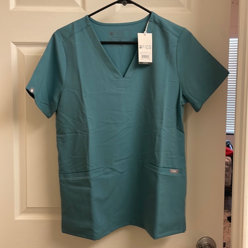 Figs three pocket scrub top in limited edition color in hydrogreen!